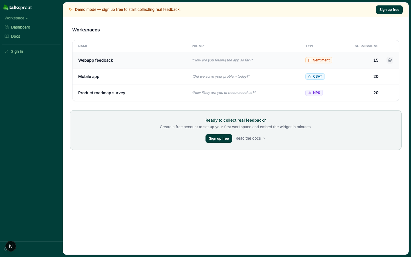 Screenshot showing the workspace settings icon on a dashboard row